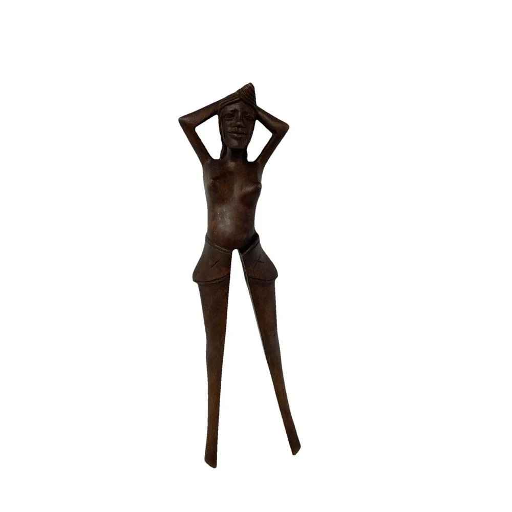 Vintage Hand Carved Wooden Nutcracker Nude Naked Lady Woman 14